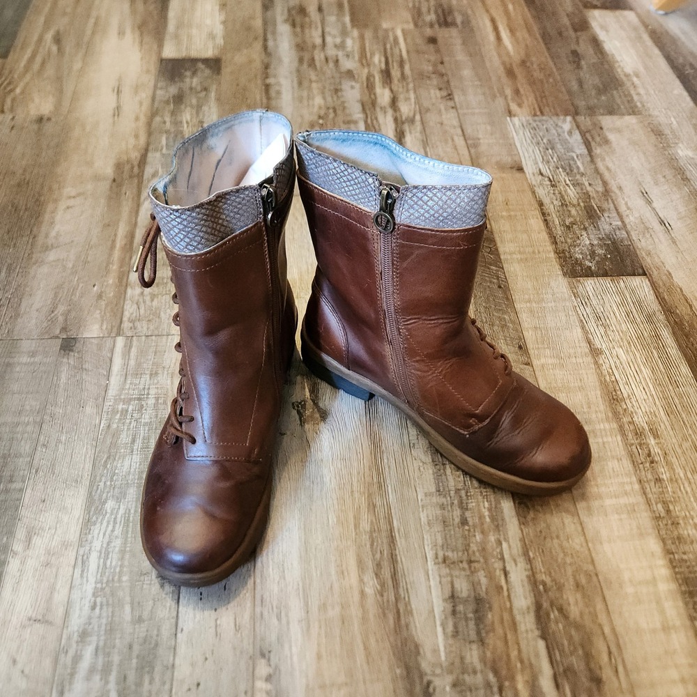 Jambu Chestnut Leather Combat Boots Diamond Trim Side Zip Brown WJ17CTN34 7.5M